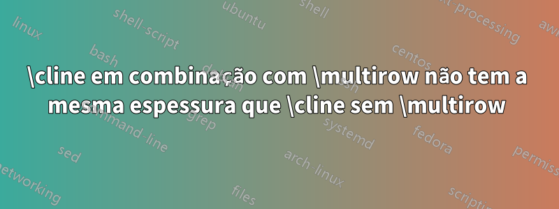 \cline em combinação com \multirow não tem a mesma espessura que \cline sem \multirow