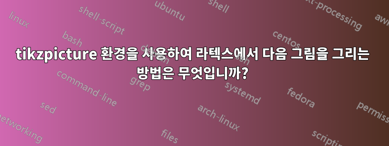 tikzpicture 환경을 사용하여 라텍스에서 다음 그림을 그리는 방법은 무엇입니까?