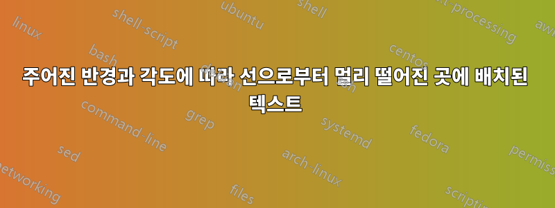 주어진 반경과 각도에 따라 선으로부터 멀리 떨어진 곳에 배치된 텍스트