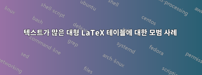 텍스트가 많은 대형 LaTeX 테이블에 대한 모범 사례