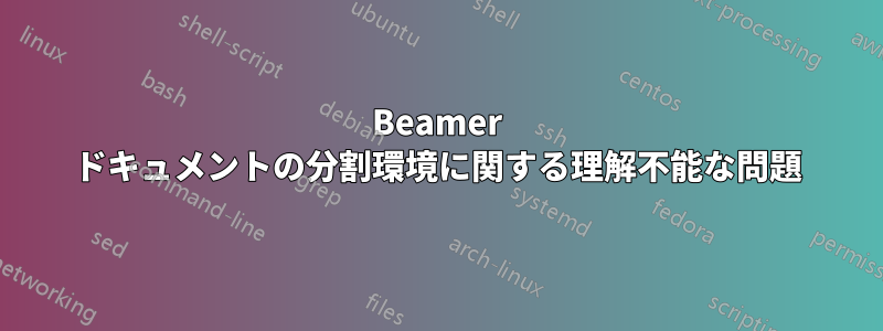 Beamer ドキュメントの分割環境に関する理解不能な問題