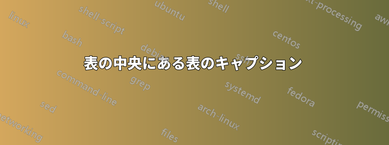 表の中央にある表のキャプション