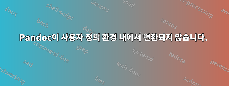 Pandoc이 사용자 정의 환경 내에서 변환되지 않습니다.