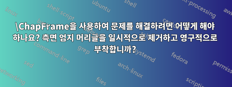 \ChapFrame을 사용하여 문제를 해결하려면 어떻게 해야 하나요? 측면 엄지 머리글을 일시적으로 제거하고 영구적으로 부착합니까?