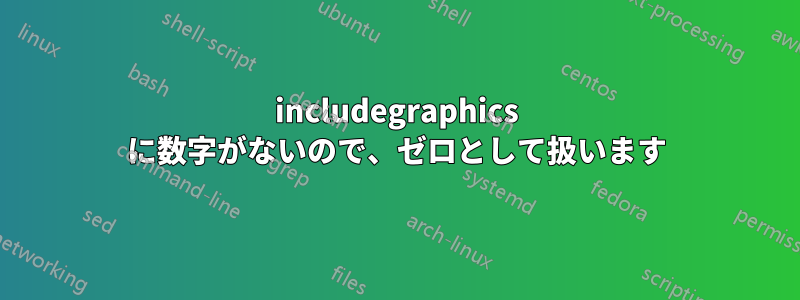 includegraphics に数字がないので、ゼロとして扱います