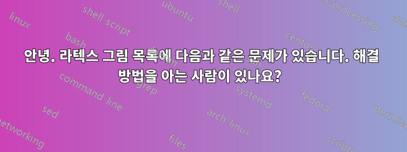 안녕. 라텍스 그림 목록에 다음과 같은 문제가 있습니다. 해결 방법을 아는 사람이 있나요? 