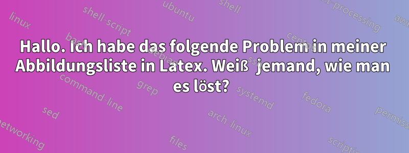 Hallo. Ich habe das folgende Problem in meiner Abbildungsliste in Latex. Weiß jemand, wie man es löst? 