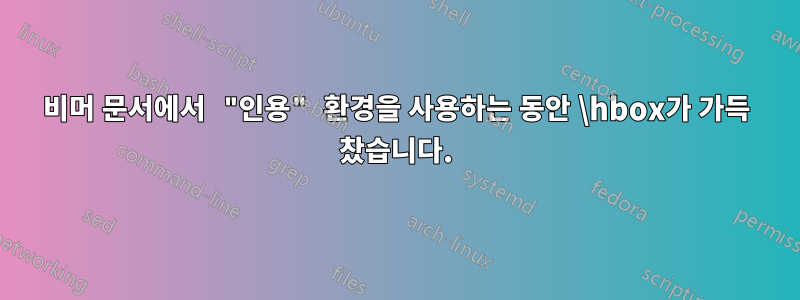 비머 문서에서 "인용" 환경을 사용하는 동안 \hbox가 가득 찼습니다.