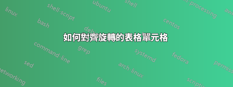 如何對齊旋轉的表格單元格