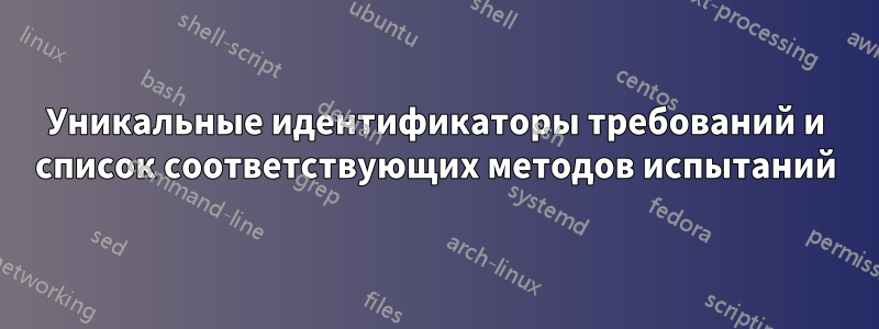 Уникальные идентификаторы требований и список соответствующих методов испытаний
