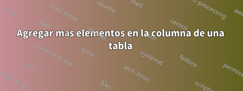 Agregar más elementos en la columna de una tabla