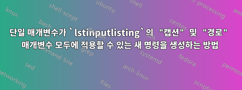 단일 매개변수가 `lstinputlisting`의 "캡션" 및 "경로" 매개변수 모두에 적용할 수 있는 새 명령을 생성하는 방법