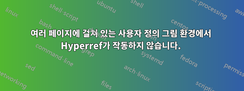 여러 페이지에 걸쳐 있는 사용자 정의 그림 환경에서 Hyperref가 작동하지 않습니다.