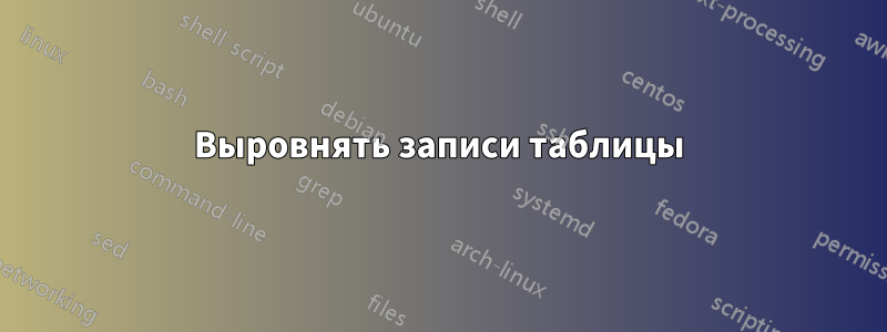Выровнять записи таблицы