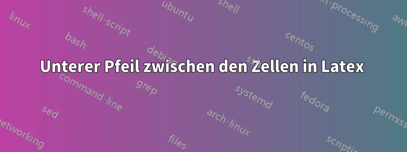 Unterer Pfeil zwischen den Zellen in Latex