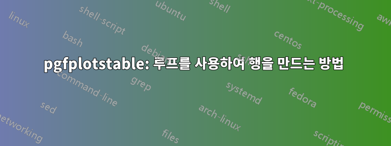 pgfplotstable: 루프를 사용하여 행을 만드는 방법