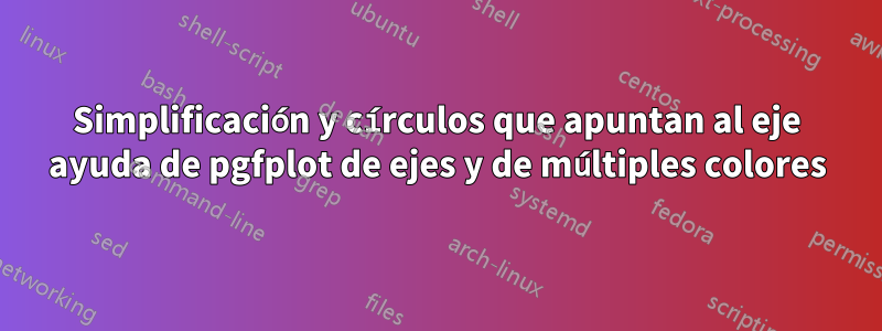 Simplificación y círculos que apuntan al eje ayuda de pgfplot de ejes y de múltiples colores