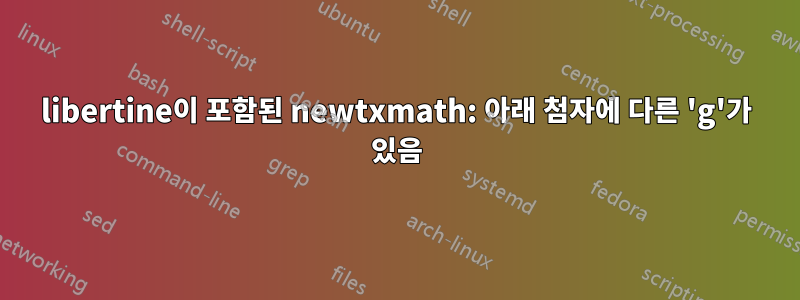 libertine이 포함된 newtxmath: 아래 첨자에 다른 'g'가 있음