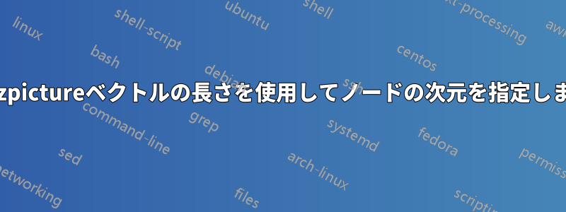 tikzpictureベクトルの長さを使用してノードの次元を指定します