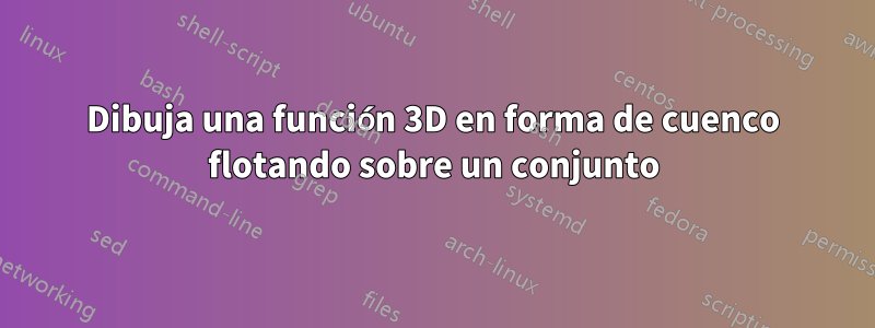 Dibuja una función 3D en forma de cuenco flotando sobre un conjunto