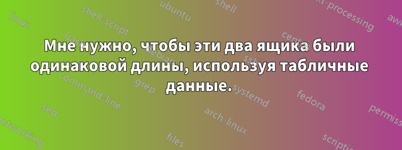 Мне нужно, чтобы эти два ящика были одинаковой длины, используя табличные данные.