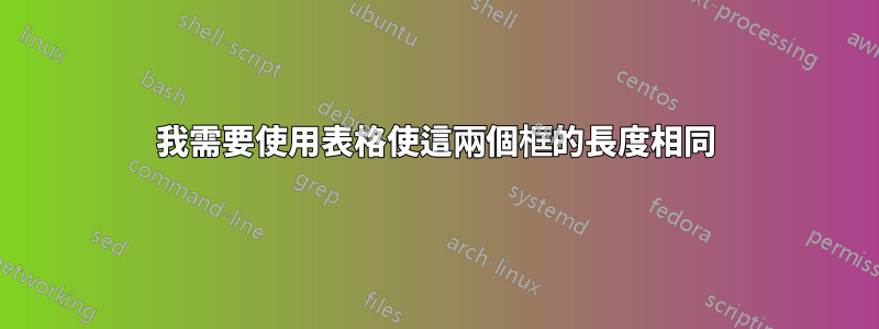 我需要使用表格使這兩個框的長度相同