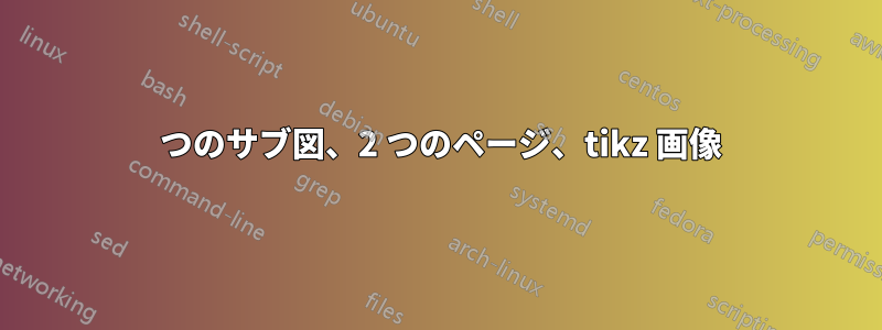 2 つのサブ図、2 つのページ、tikz 画像