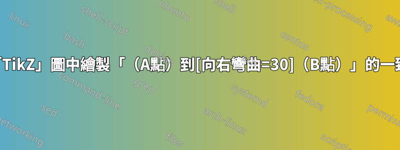 在「TikZ」圖中繪製「（A點）到[向右彎曲=30]（B點）」的一致性