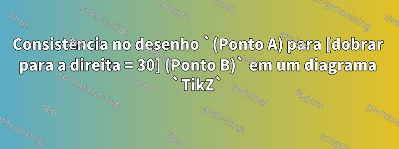 Consistência no desenho `(Ponto A) para [dobrar para a direita = 30] (Ponto B)` em um diagrama `TikZ`