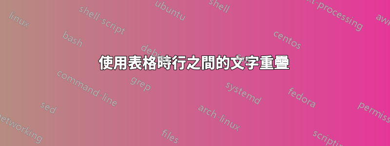 使用表格時行之間的文字重疊