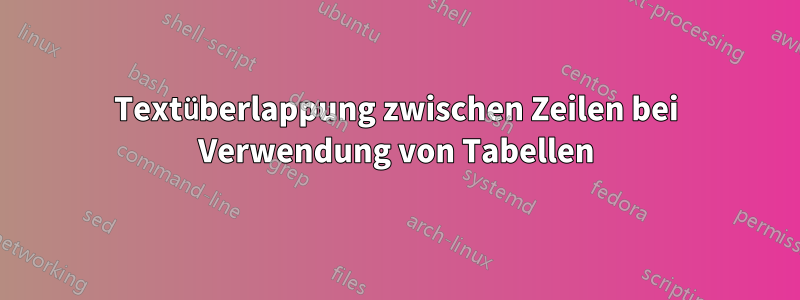 Textüberlappung zwischen Zeilen bei Verwendung von Tabellen