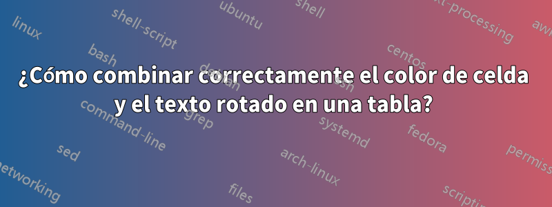 ¿Cómo combinar correctamente el color de celda y el texto rotado en una tabla?