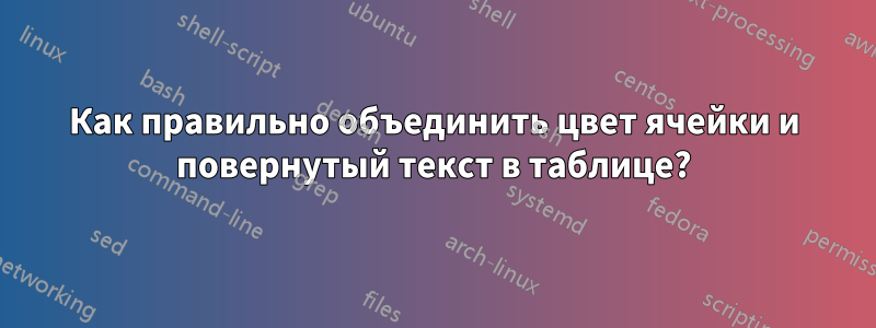 Как правильно объединить цвет ячейки и повернутый текст в таблице?