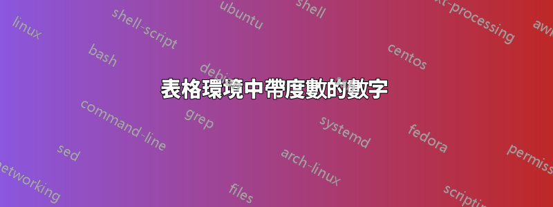 表格環境中帶度數的數字