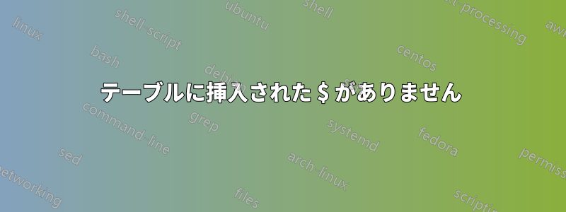 テーブルに挿入された $ がありません