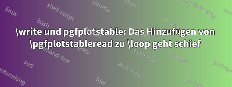 \write und pgfplotstable: Das Hinzufügen von \pgfplotstableread zu \loop geht schief