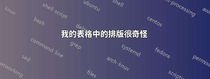 我的表格中的排版很奇怪