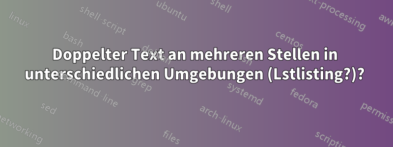 Doppelter Text an mehreren Stellen in unterschiedlichen Umgebungen (Lstlisting?)?