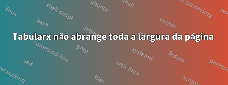 Tabularx não abrange toda a largura da página