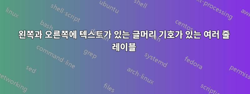 왼쪽과 오른쪽에 텍스트가 있는 글머리 기호가 있는 여러 줄 레이블