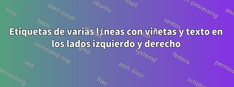 Etiquetas de varias líneas con viñetas y texto en los lados izquierdo y derecho