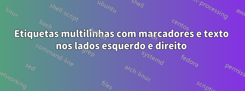 Etiquetas multilinhas com marcadores e texto nos lados esquerdo e direito