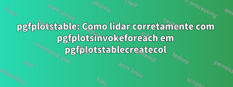 pgfplotstable: Como lidar corretamente com pgfplotsinvokeforeach em pgfplotstablecreatecol