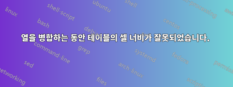 열을 병합하는 동안 테이블의 셀 너비가 잘못되었습니다.