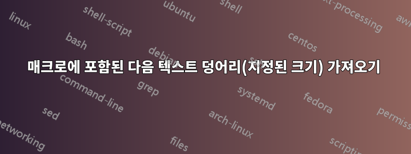 매크로에 포함된 다음 텍스트 덩어리(지정된 크기) 가져오기