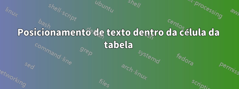 Posicionamento de texto dentro da célula da tabela