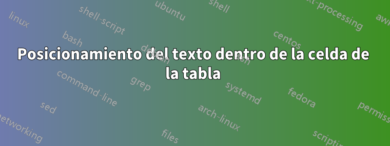 Posicionamiento del texto dentro de la celda de la tabla