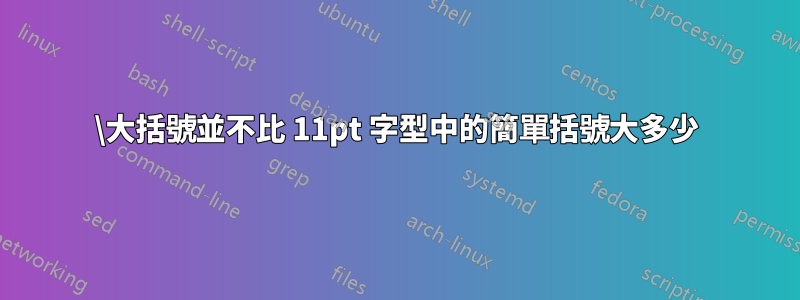 \大括號並不比 11pt 字型中的簡單括號大多少