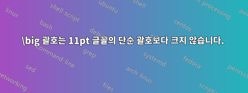 \big 괄호는 11pt 글꼴의 단순 괄호보다 크지 않습니다.