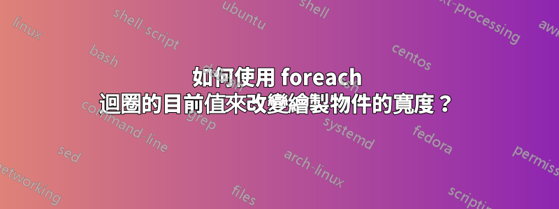 如何使用 foreach 迴圈的目前值來改變繪製物件的寬度？